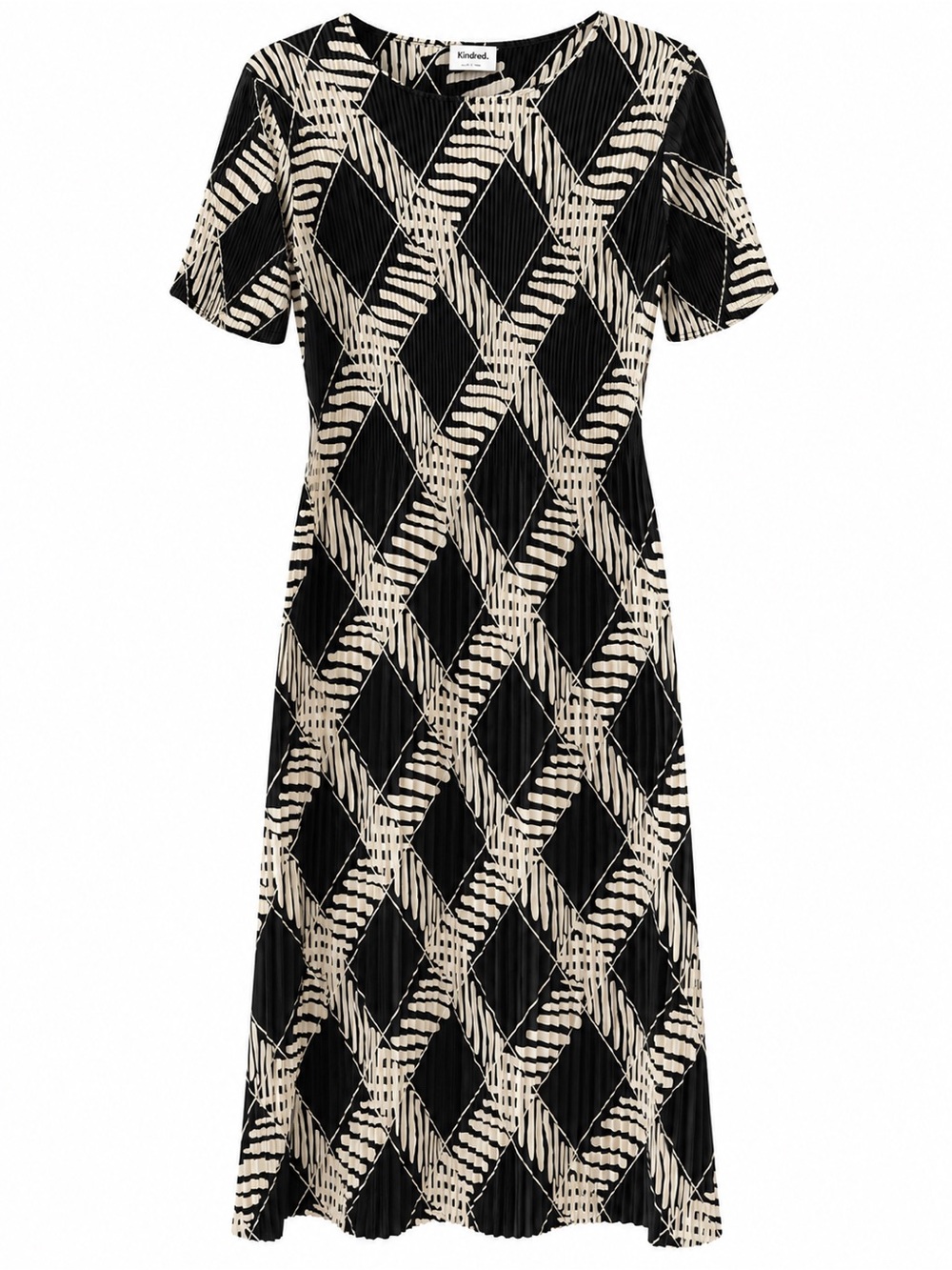 Kindred Black White Accordion Pleated Stretch Midi Dress Size Large L